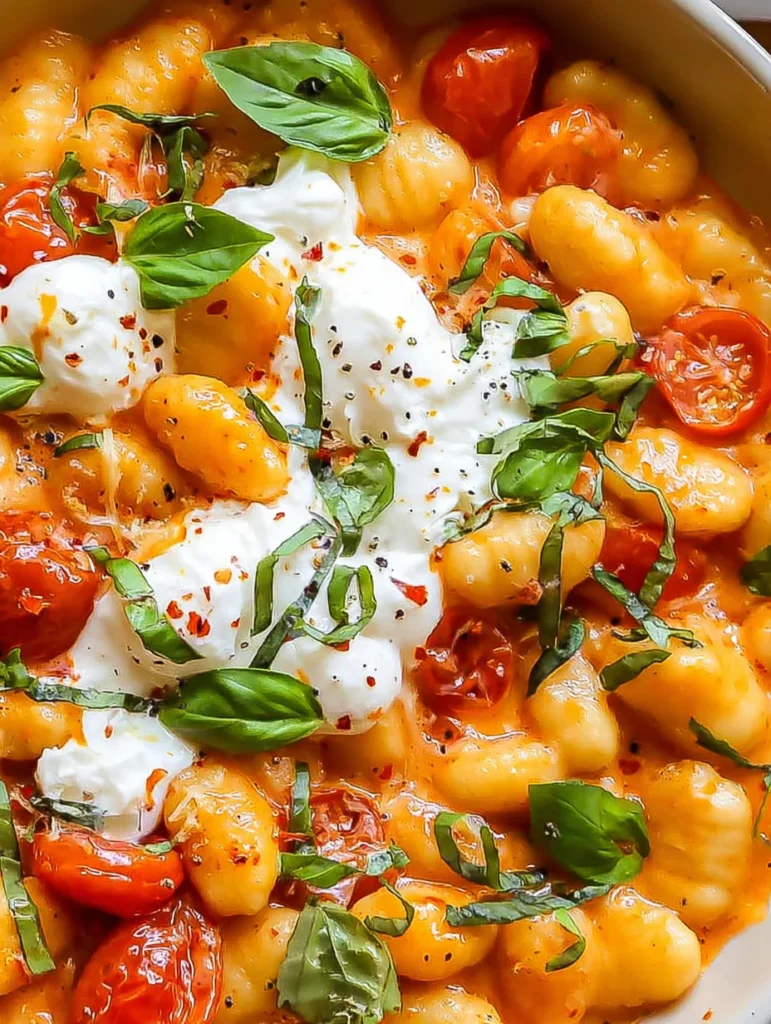 30 Minute Creamy Tomato Gnocchi with Burrata