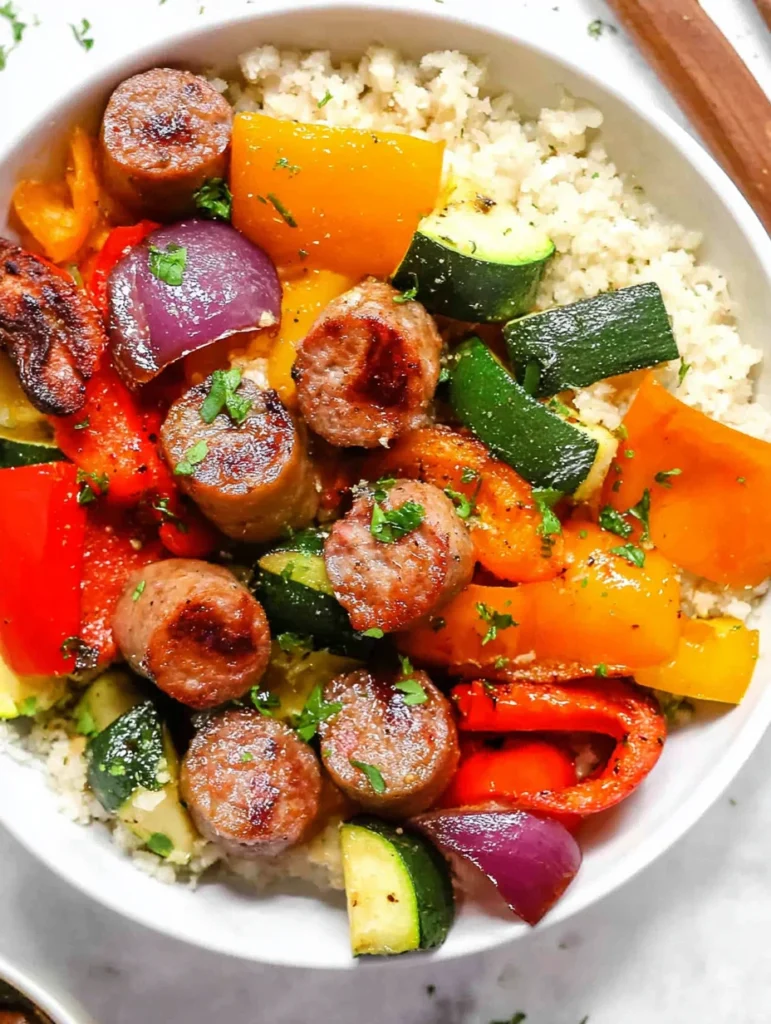 10 Minute Air Fryer Chicken Sausage and Veggies