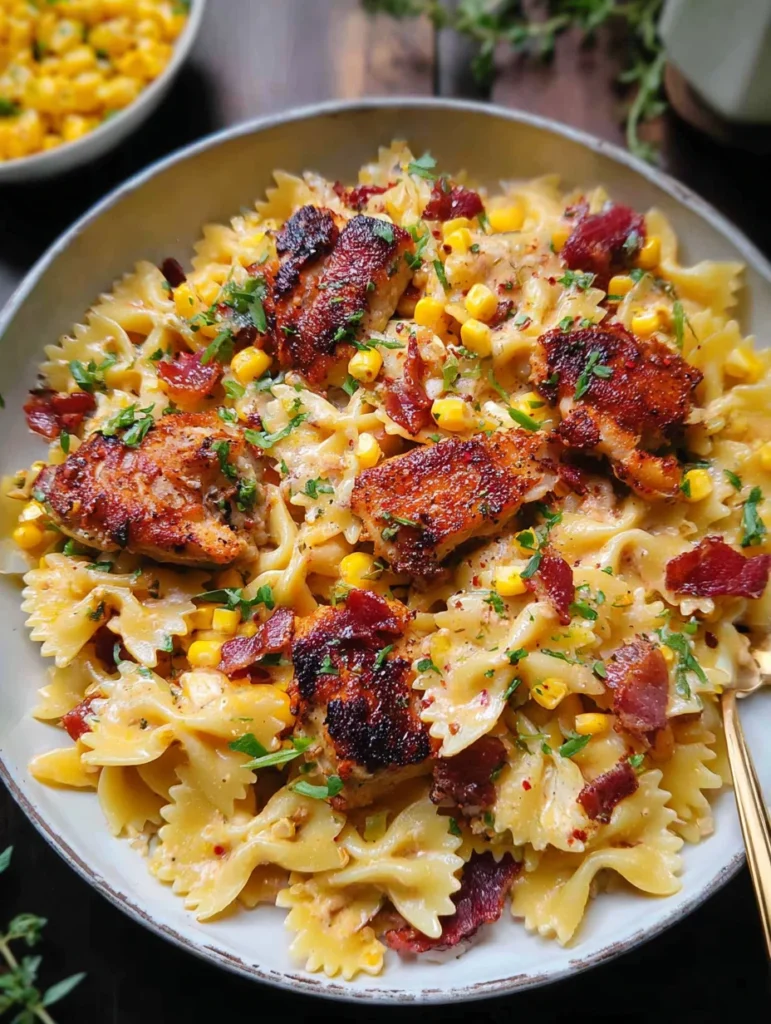 Creamy Chicken and Corn Pasta with Bacon