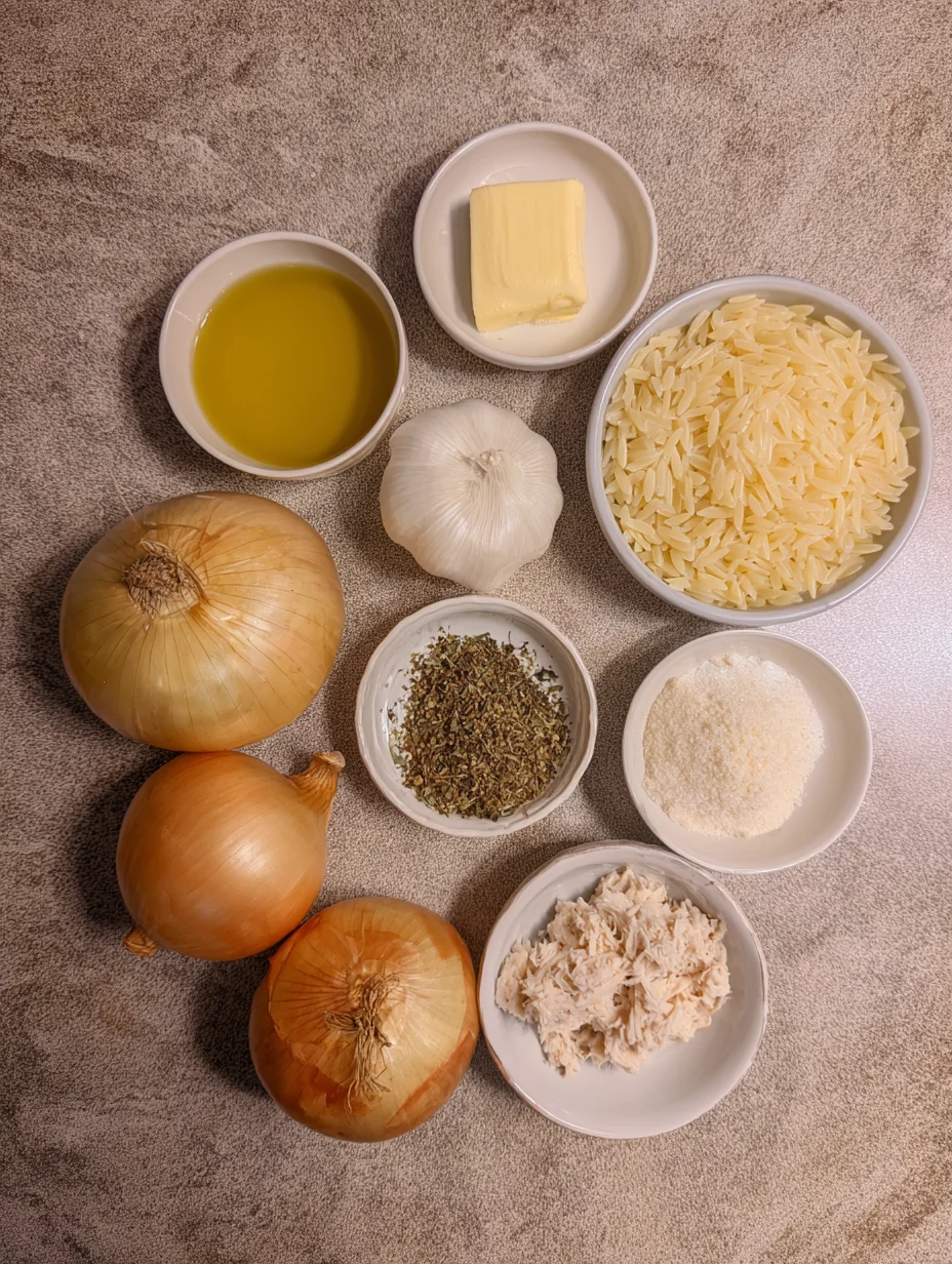 French Onion Chicken Orzo Casserole