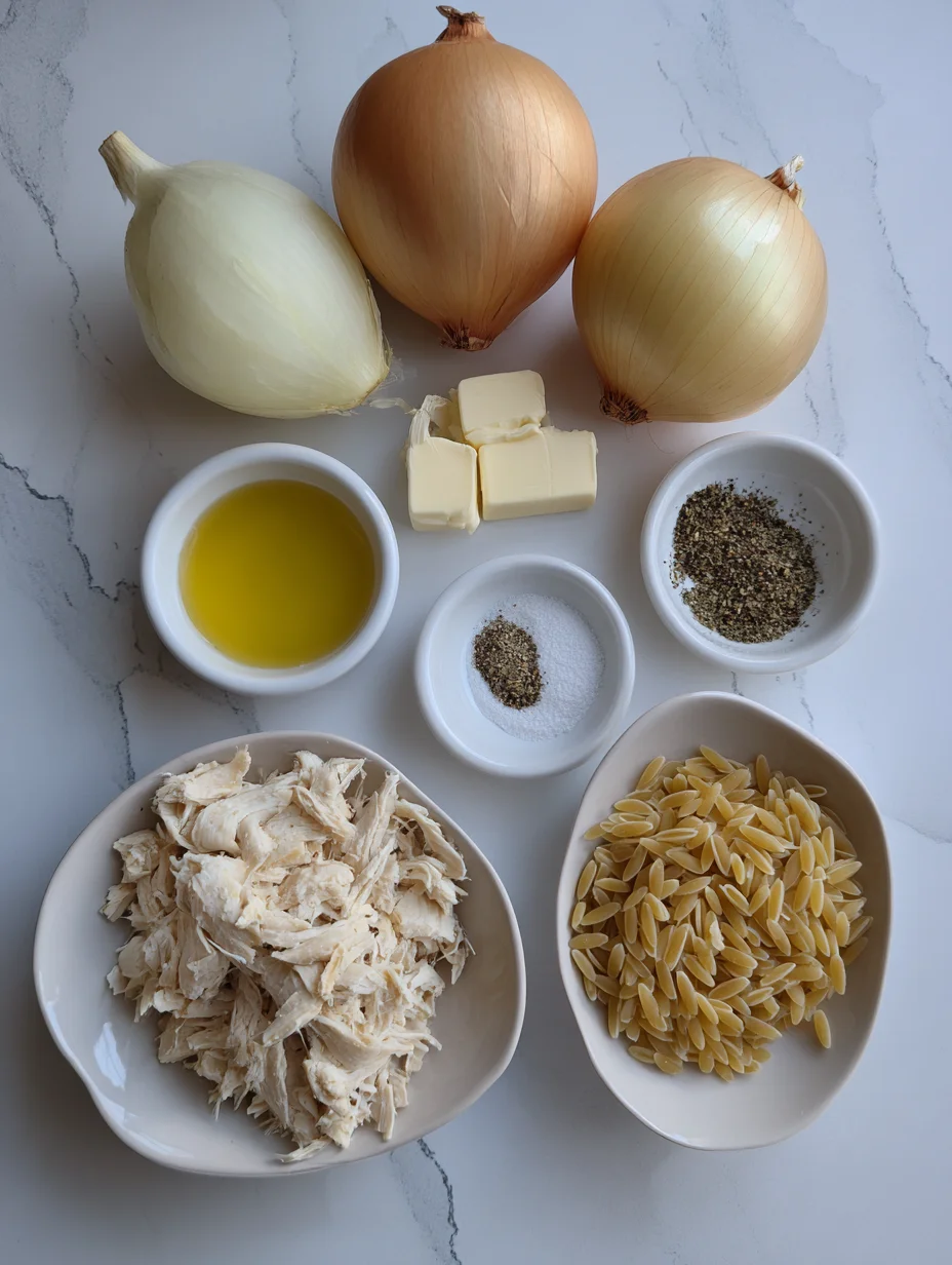 French Onion Chicken Orzo Casserole