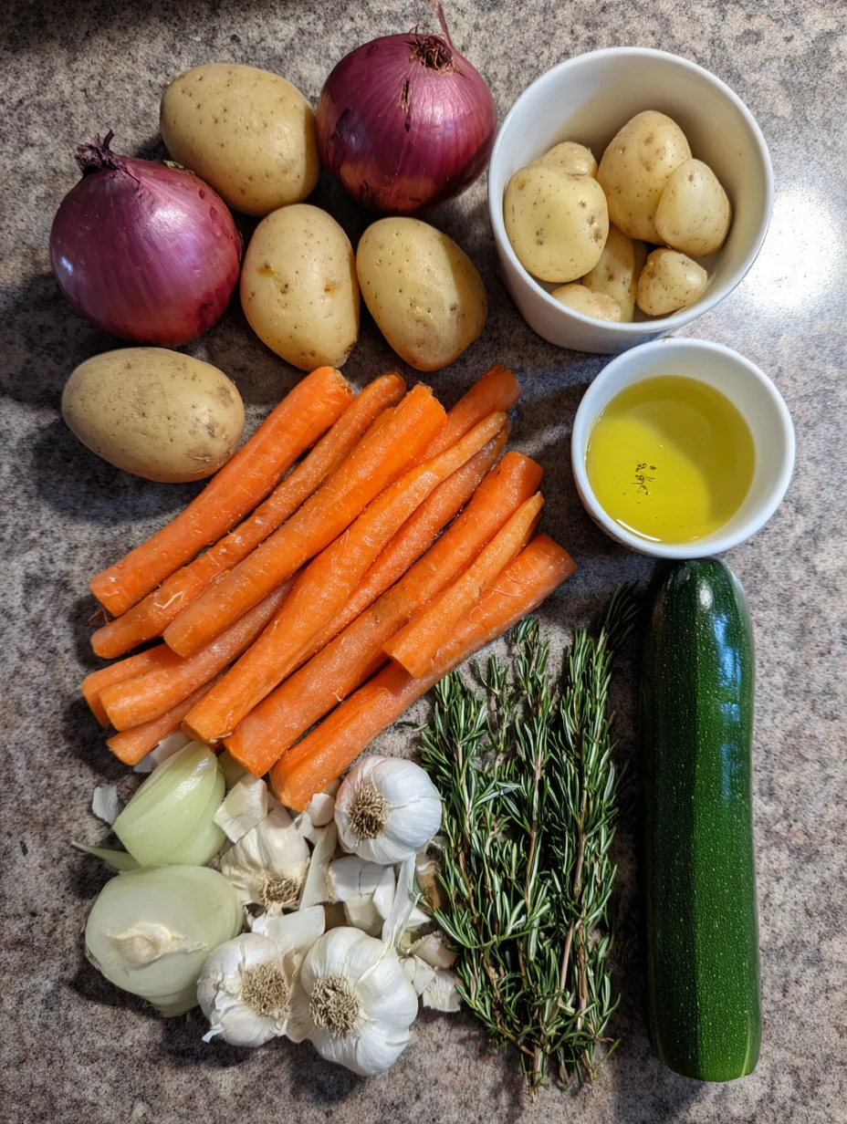 Garlic Herb Roasted Potatoes Carrots and Zucchini