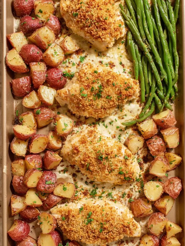 Parmesan Crusted Chicken Sheet Pan Dinner