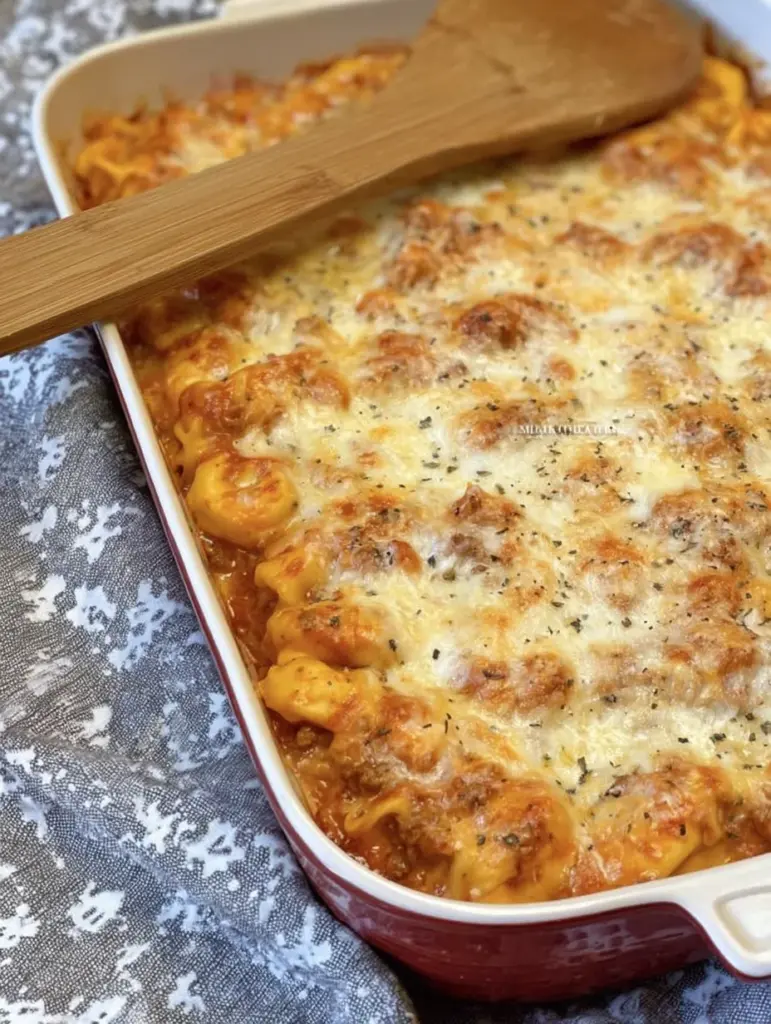 Cheesy Baked Tortellini Casserole With Meat Sauce