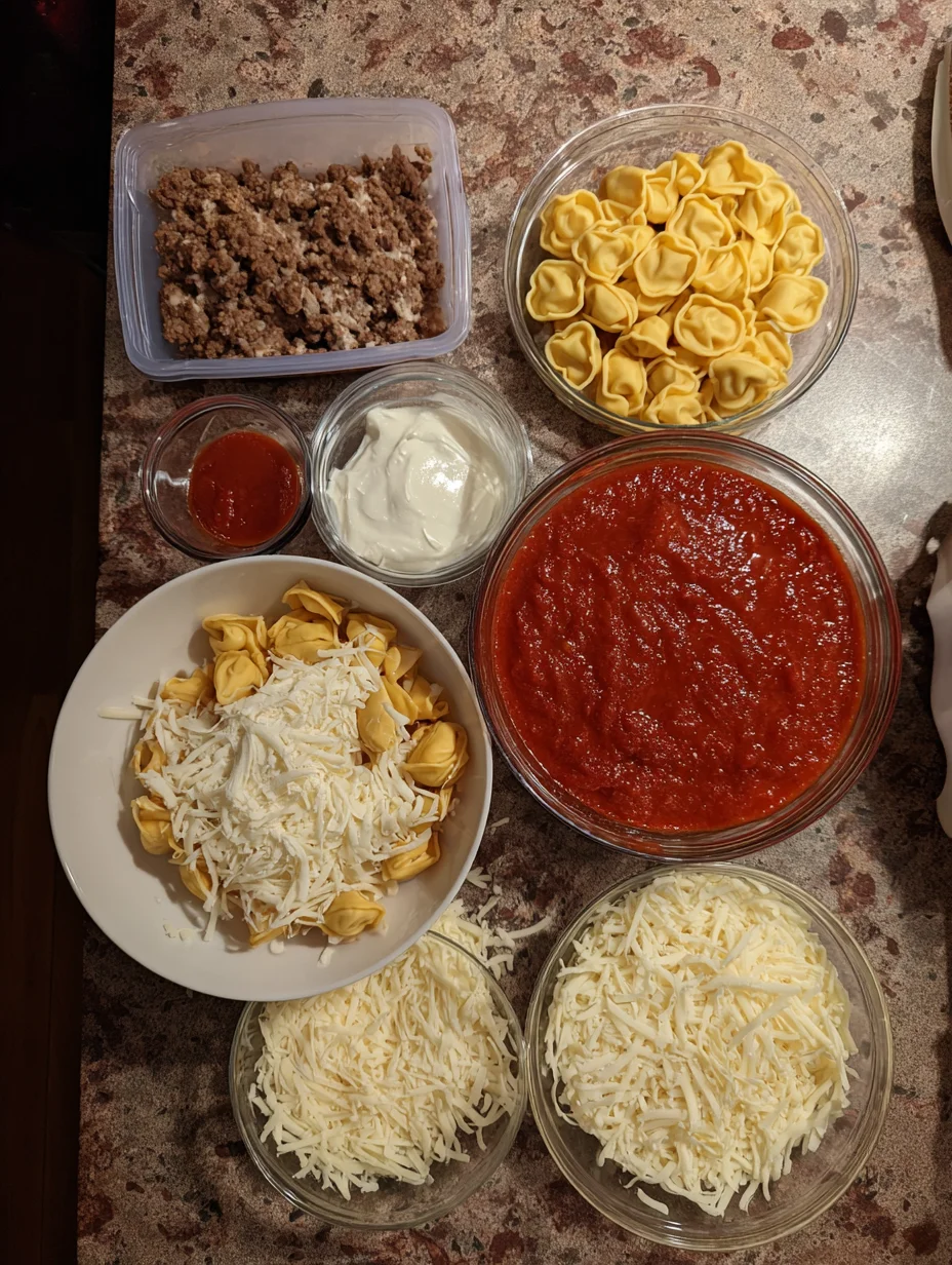 Cheesy Baked Tortellini Casserole With Meat Sauce