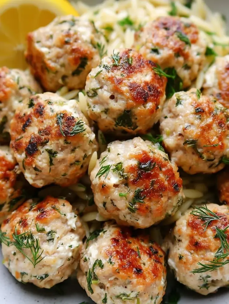 Greek Chicken Meatballs with Lemon Orzo