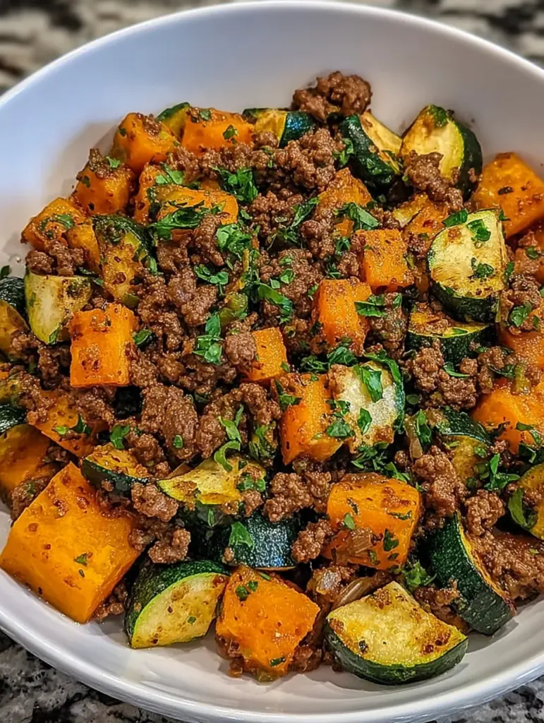 Ground Beef Zucchini Sweet Potato Skillet