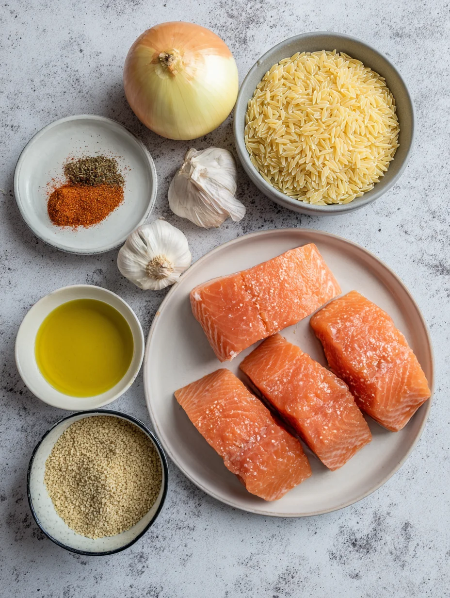 One Skillet Salmon with Lemon Orzo