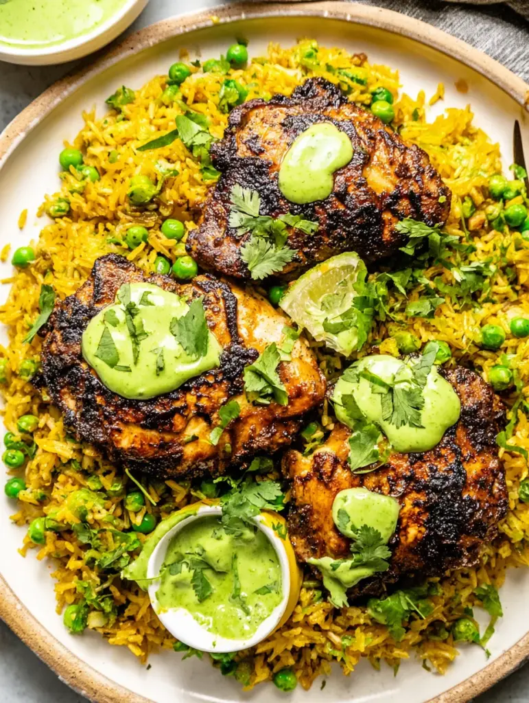 Peruvian Chicken and Rice with Green Sauce