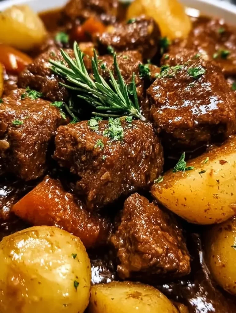 Slow Cooker Garlic Butter Beef Bites & Potatoes