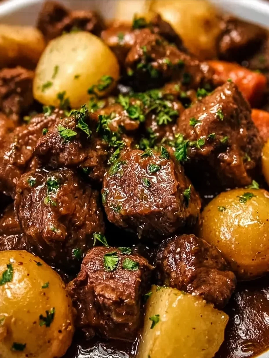 Slow Cooker Garlic Butter Beef Bites & Potatoes