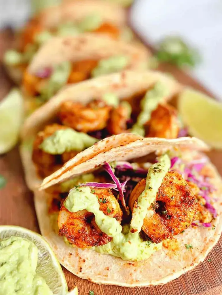 Spicy Shrimp Tacos with Avocado Crema