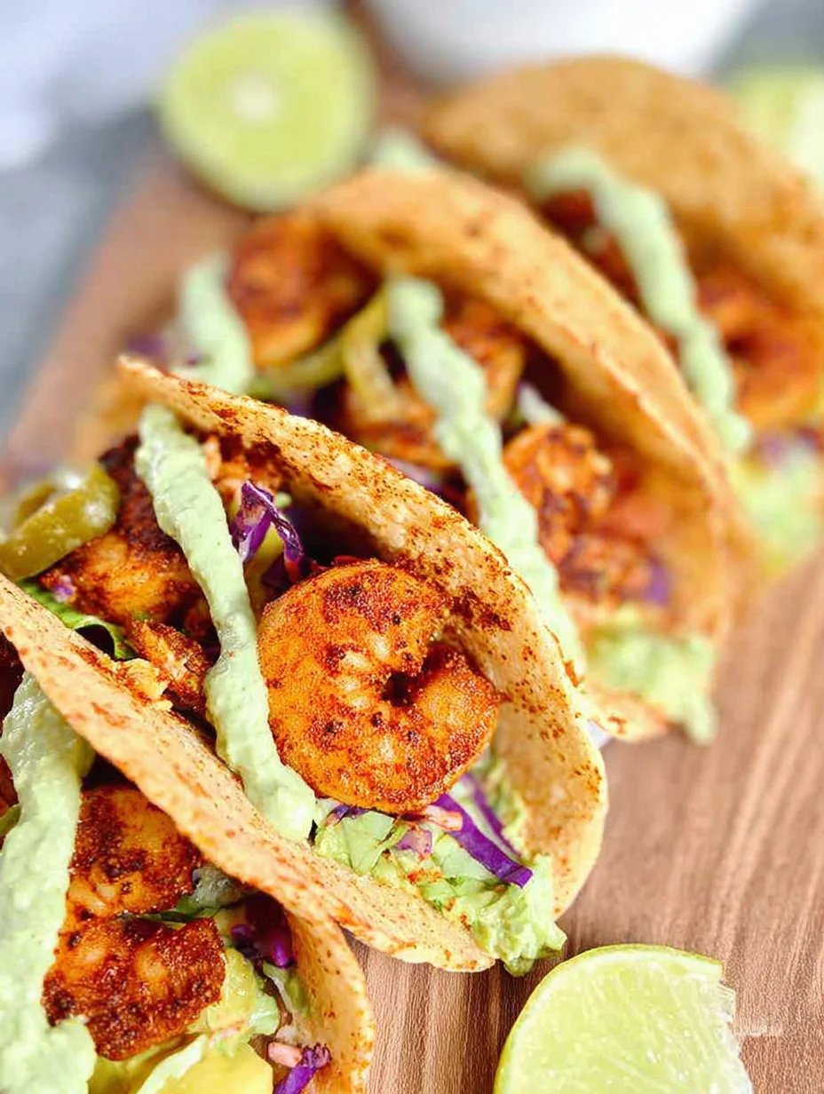 Spicy Shrimp Tacos with Avocado Crema