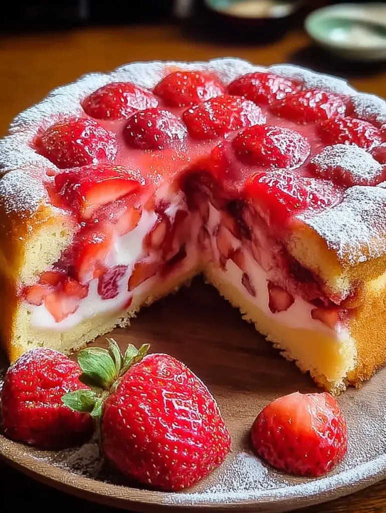 Easy Strawberry Cake with Strawberry Sauce