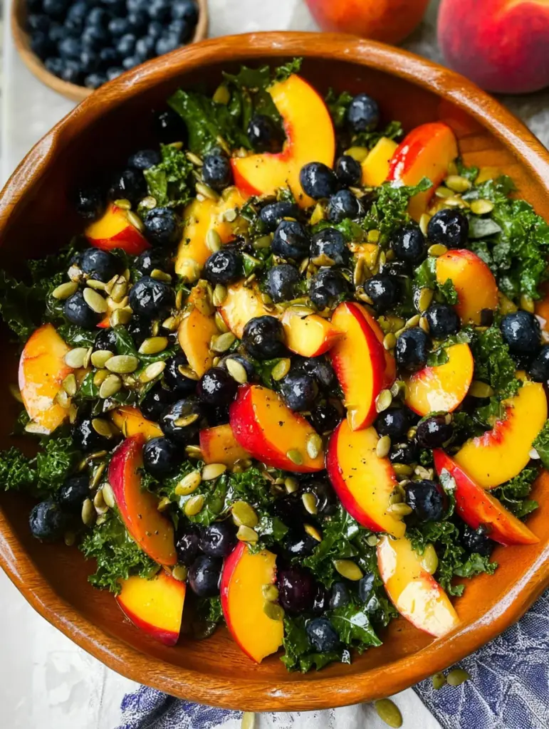 Summer Peach Blueberry Kale Salad