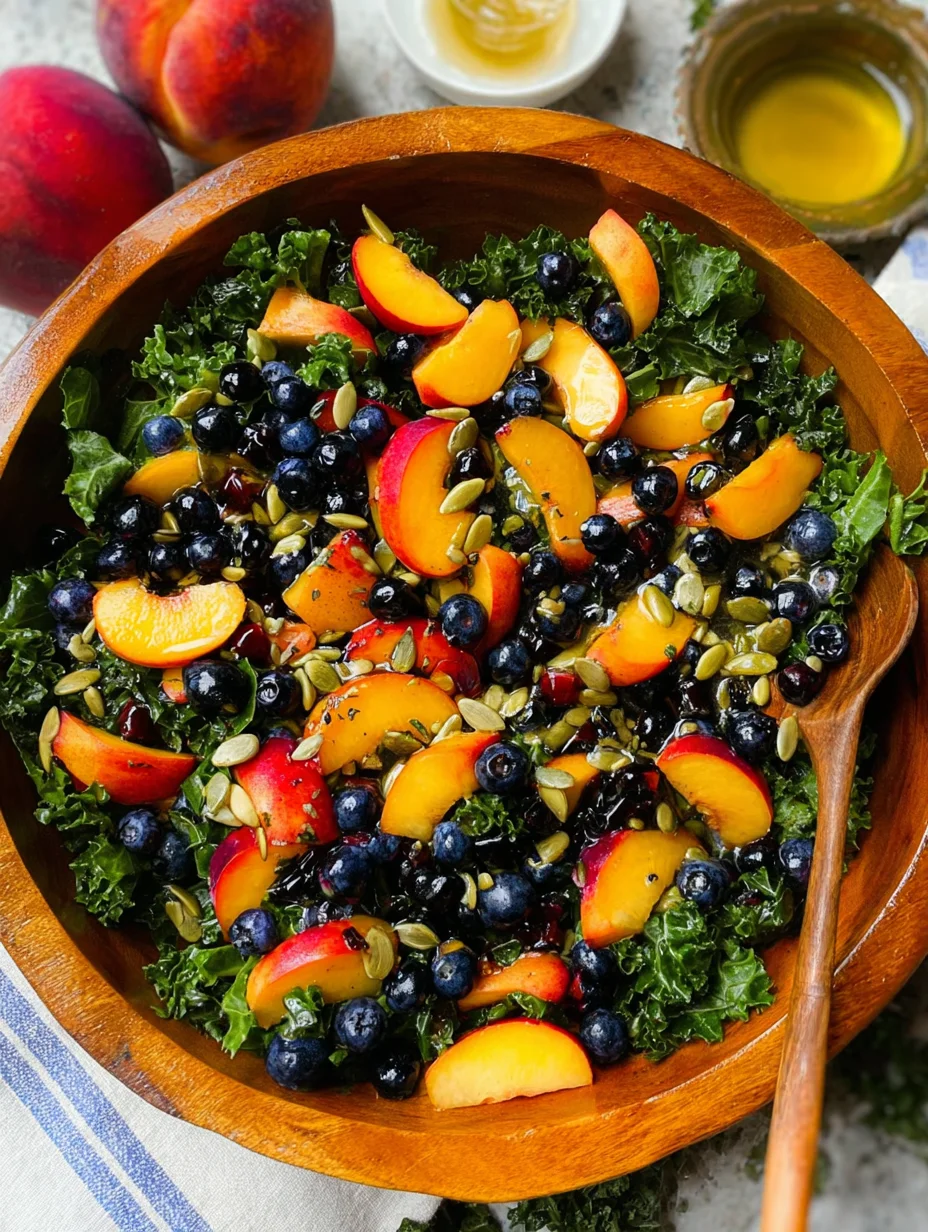Summer Peach Blueberry Kale Salad